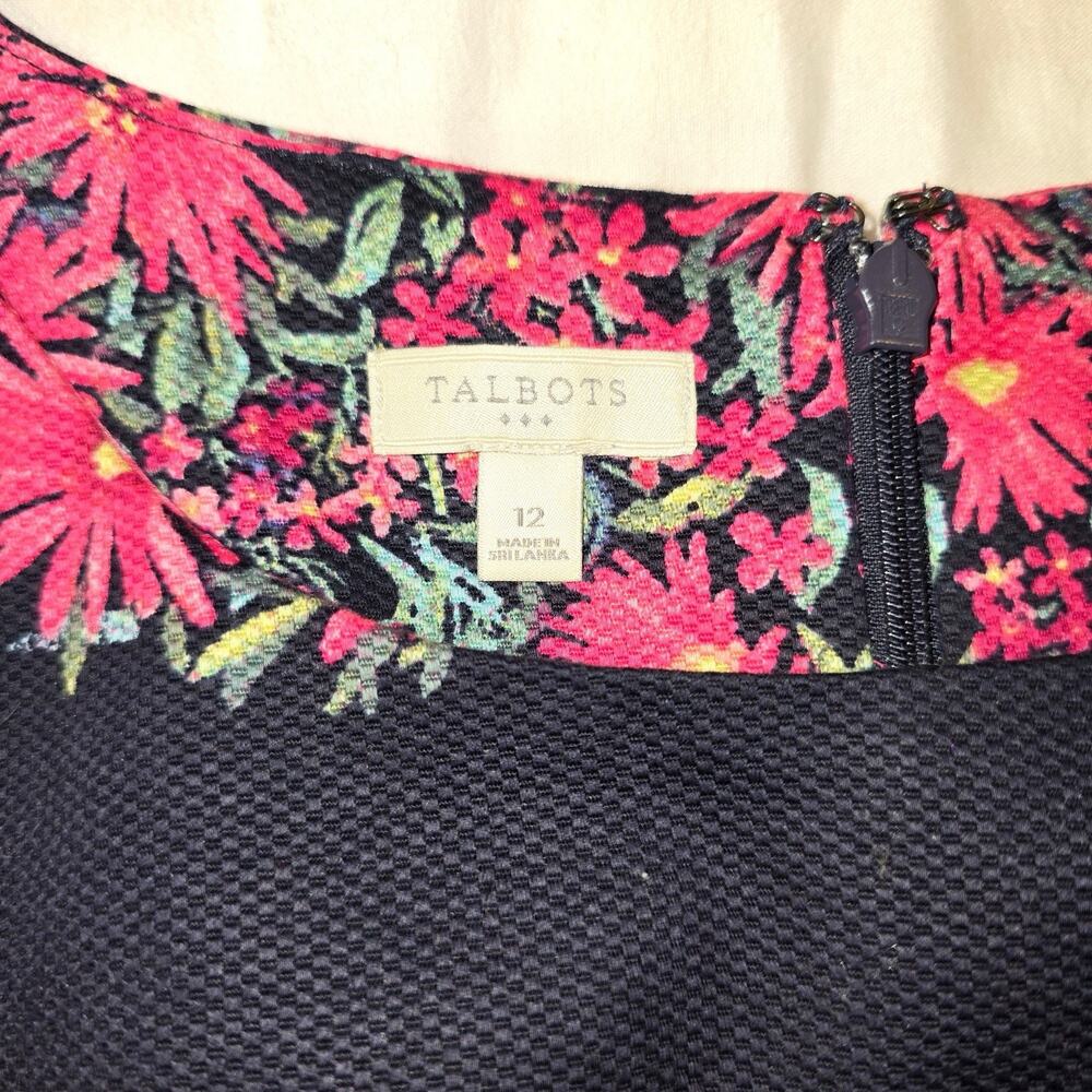 Talbots Navy/Pink Floral Sleeveless Sheath Dress woven cotton spandex sz 12 EUC - Picture 3 of 7